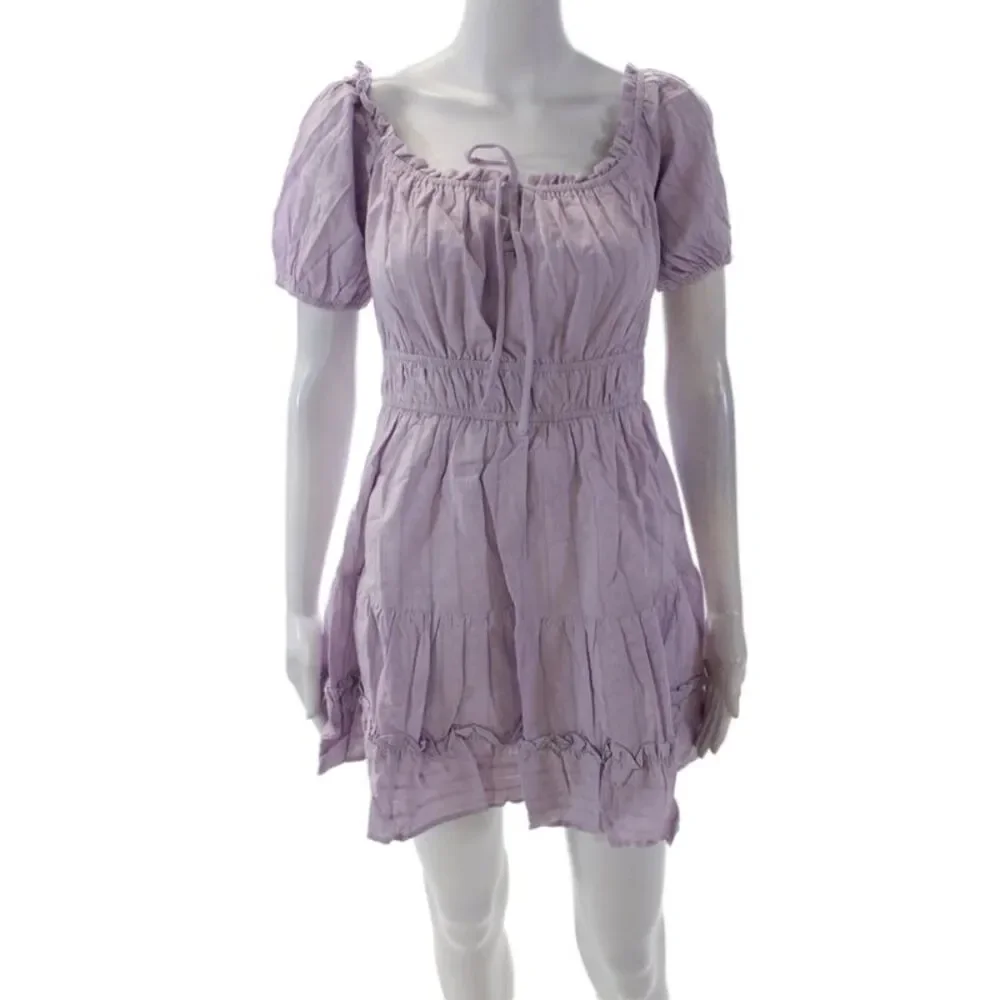 Lost + Wander Womens Cotton Round Neck Short Sleeve Dress Purple Size XS